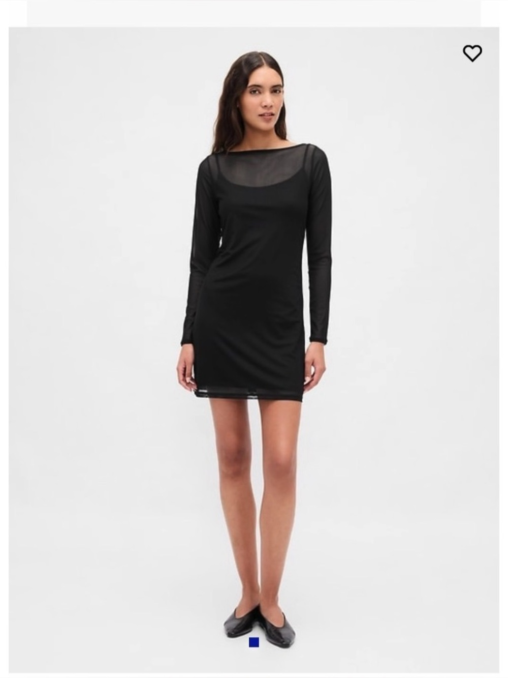 GAP Black Long-Sleeve Mesh Boatneck Mini Dress